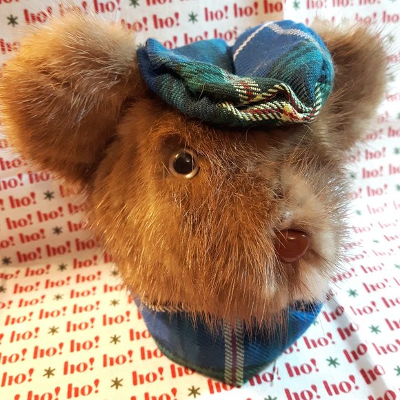 Tartan Teddy Bear Christmas Ornament - Genuine Fur - Mink - Picture 2 of 5